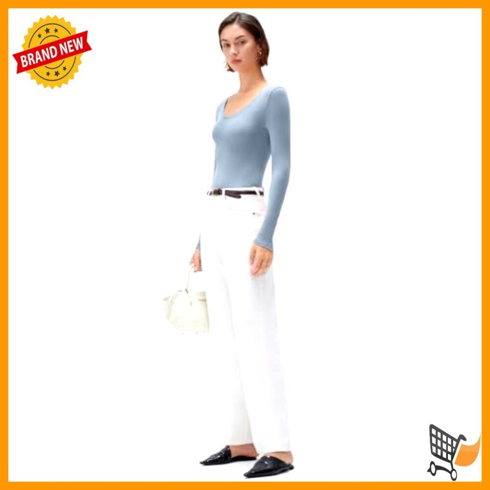 V Neck Fitted Long Sleeve Shirt Soft Knit Tops Y2K Chic Minimal Basic - Picture 6 of 7